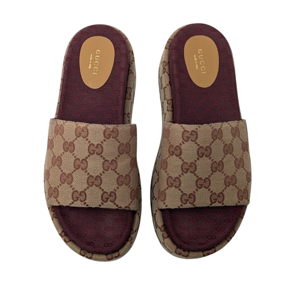 Gucci Angelina Burgundy Ruggine GG Monogram Logo Platform Slide Sandal EU 39 - Picture 2 of 11